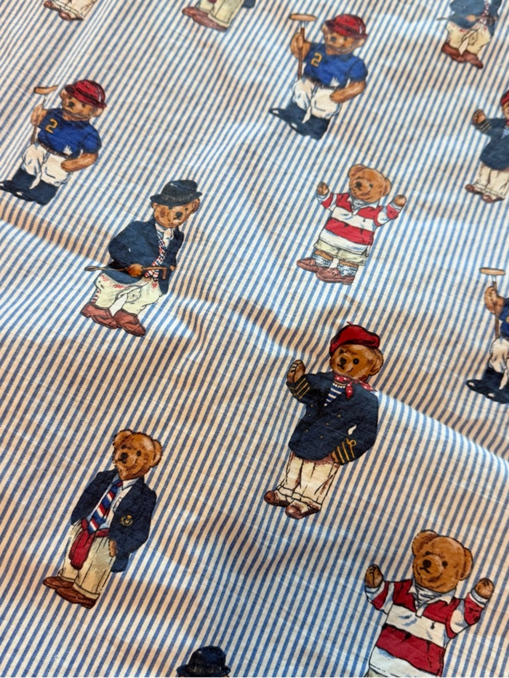 Vintage Ralph Lauren Polo Bear Full Flat Sheet 2 Pillowcases Blue Stripe USA 90s - Picture 6 of 11